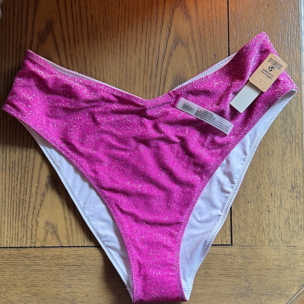 PINK Victoria's Secret High-Waist Glitter Bikini Bottoms in Black/Silver
